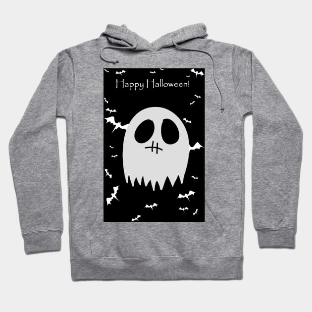 "Happy Halloween" Stitched Mouth Ghost Hoodie by saradaboru